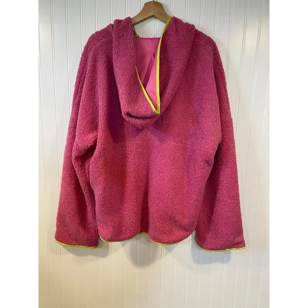 Pink Lily Sherpa Sweatshirt Women's XL Pink / Green Sherpa Quarter-Button - Picture 5 of 5